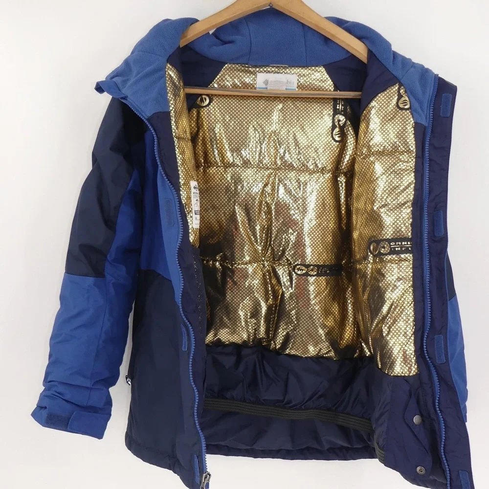 Columbia Jacket Blue Hooded Omni-Heat Insulated Full Zip Ski Parka Large 14/16